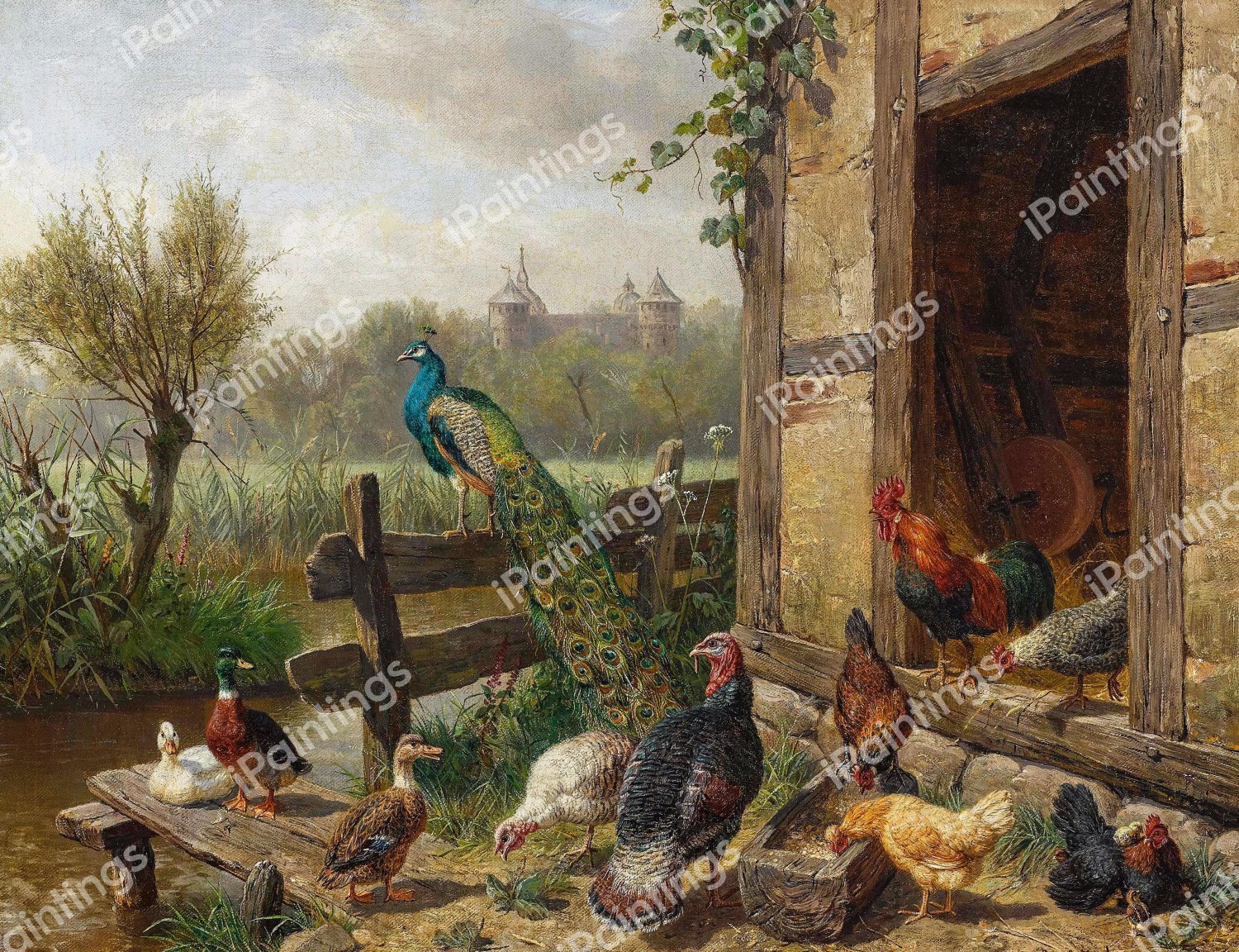 A Poultry Courtyard. The painting by Carl Jutz