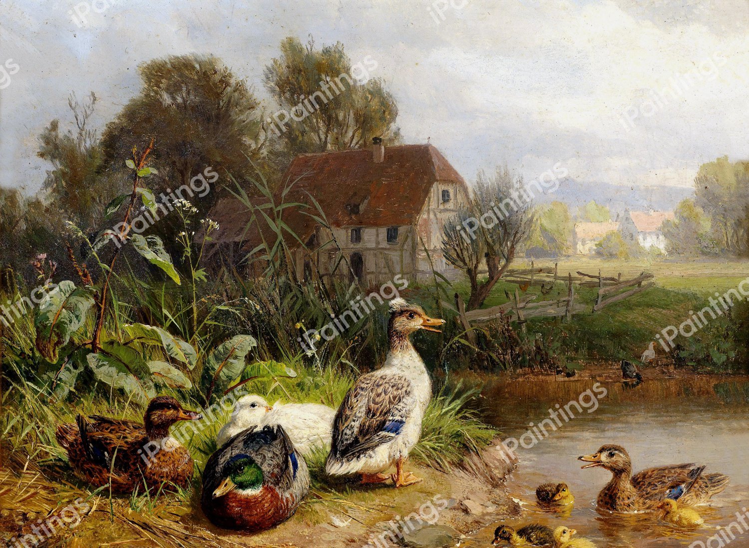 Ducks on the Pond. The painting by Carl Jutz