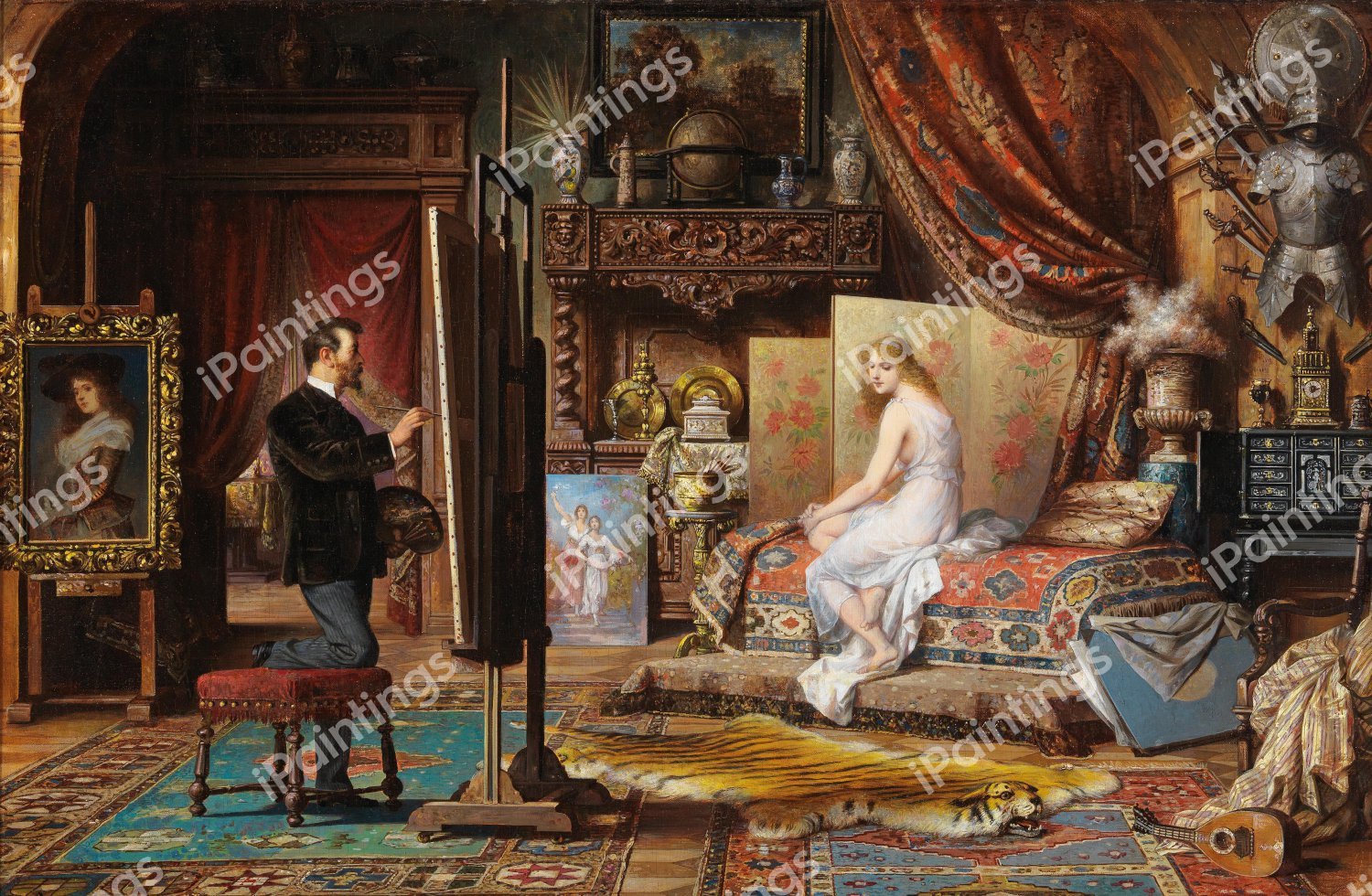 An Artist and His Model . The painting by Carl Schweninger, Jr.