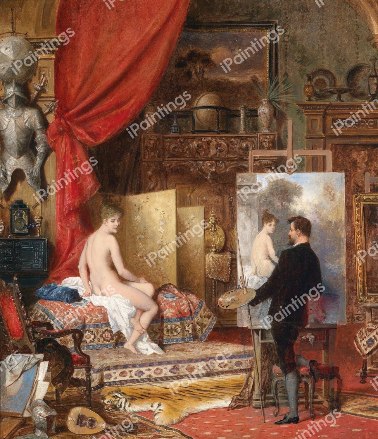 The Artist and His Model Painting by Carl Schweninger, Jr