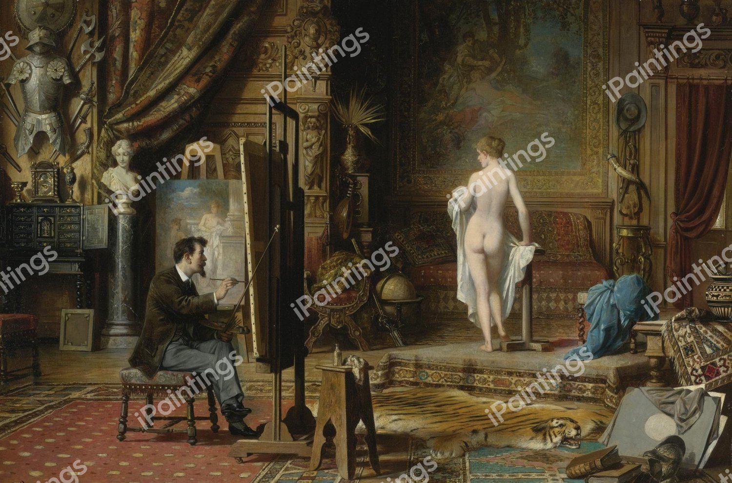 The Artist's Studio. The painting by Carl Schweninger, Jr.