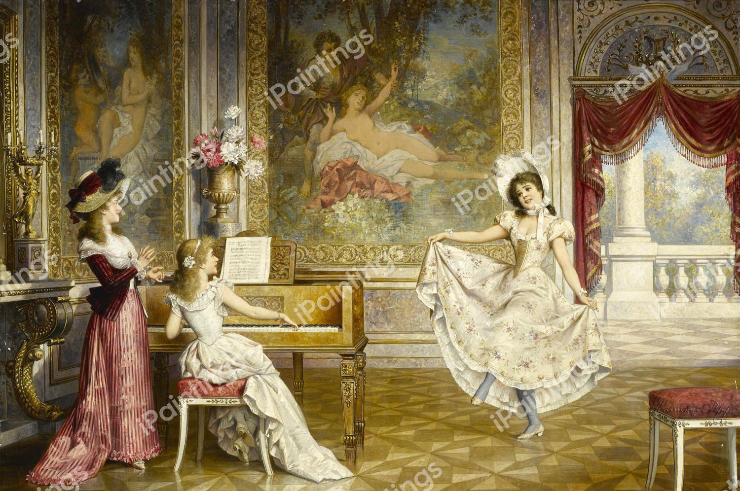 The Dancing Lesson. The painting by Carl Schweninger, Jr.