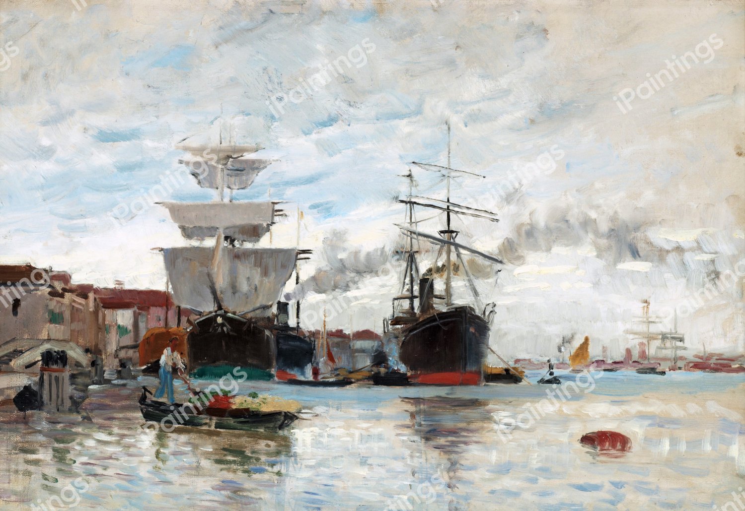 Harbor Scene from Venice. The painting by Carl Skanberg