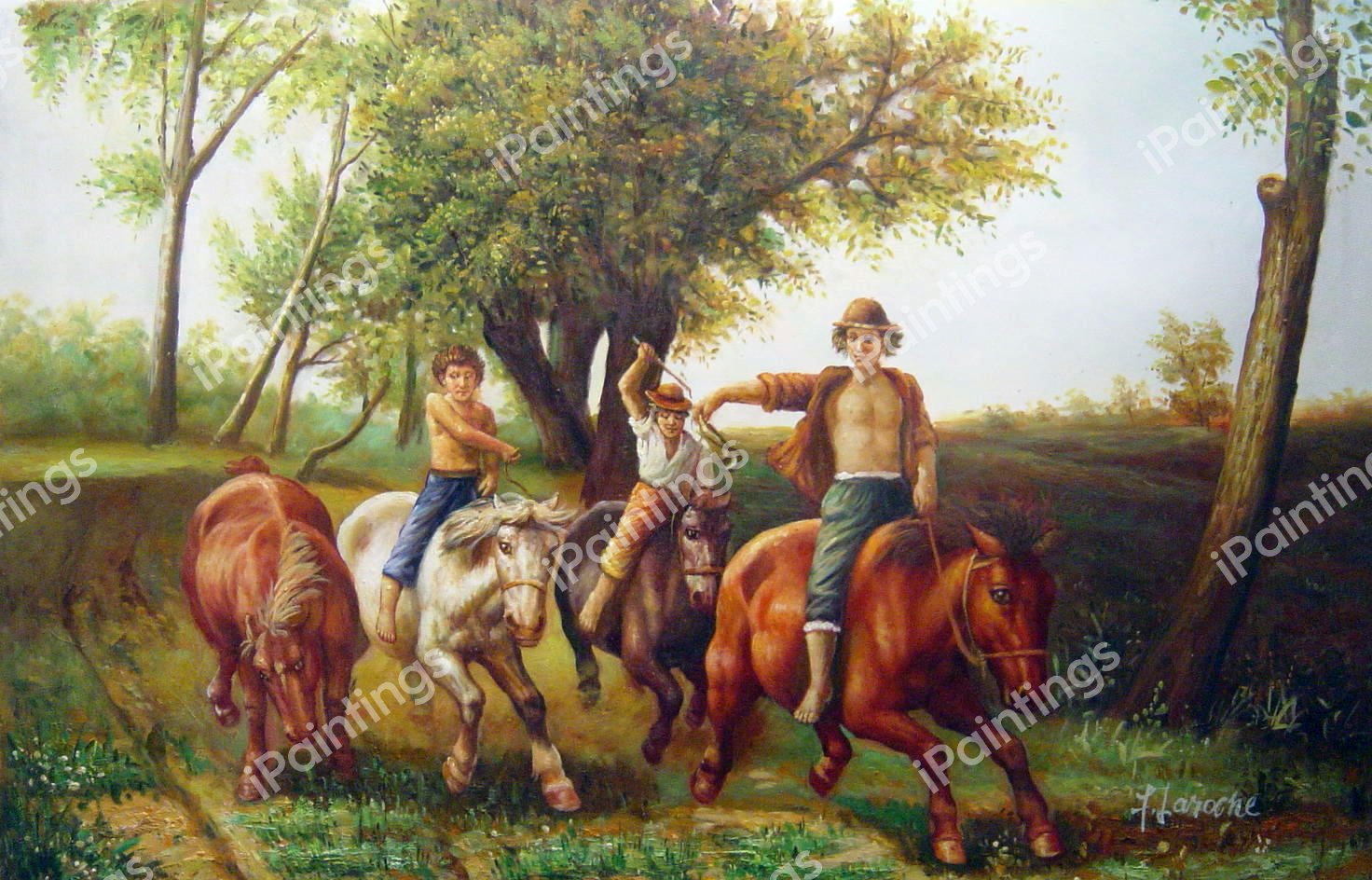 Riding Gypsy Boys. The painting by Carl Steffeck