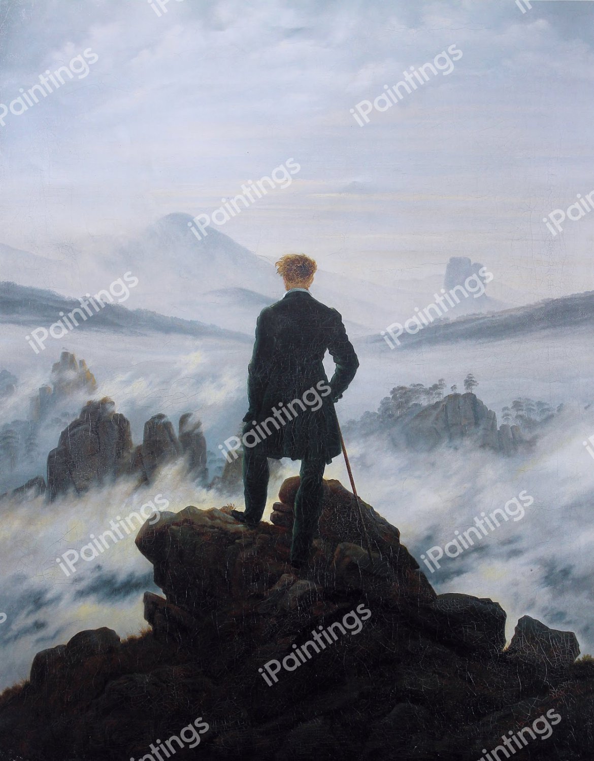 A Wanderer above the Sea of Fog. The painting by Caspar David Friedrich
