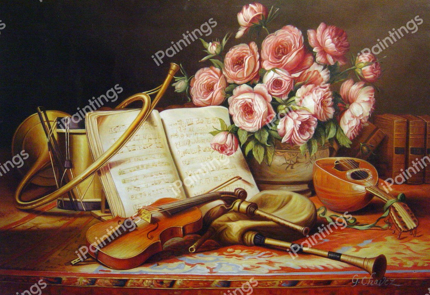 A Musical Still Life. The painting by Charles Antoine Joseph Loyeux