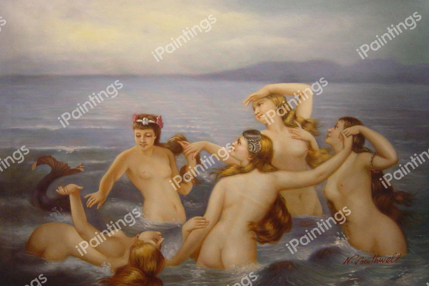 Mermaids Frolicking In The Sea. The painting by Charles Boutibonne