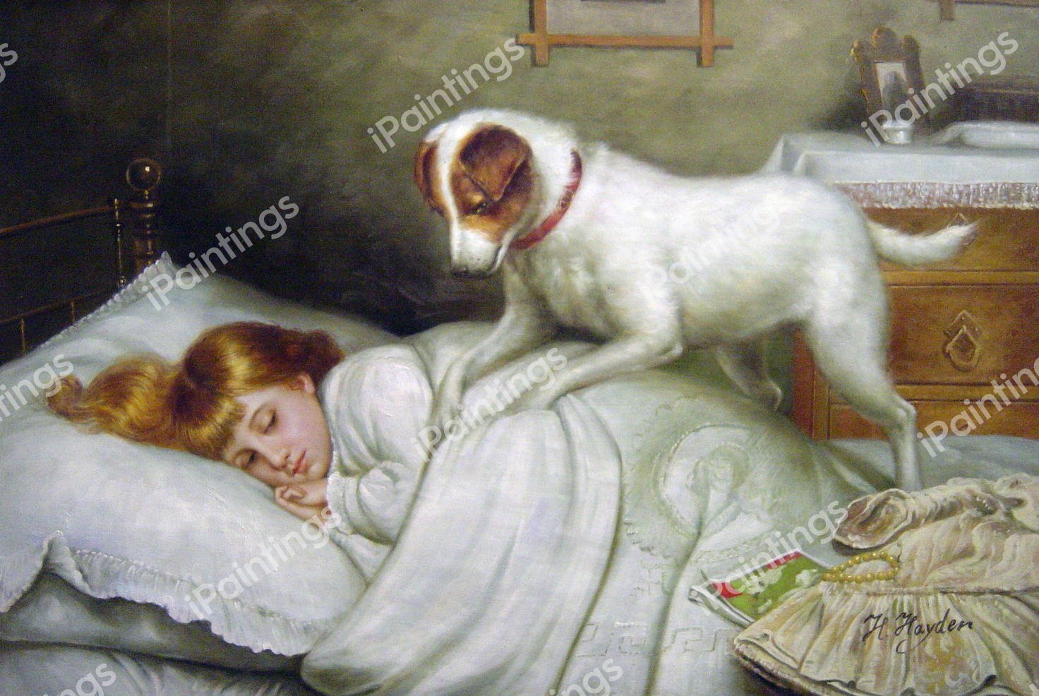 A Time To Wake Up With Smooth Coated Fox Terrier. The painting by Charles Burton Barber