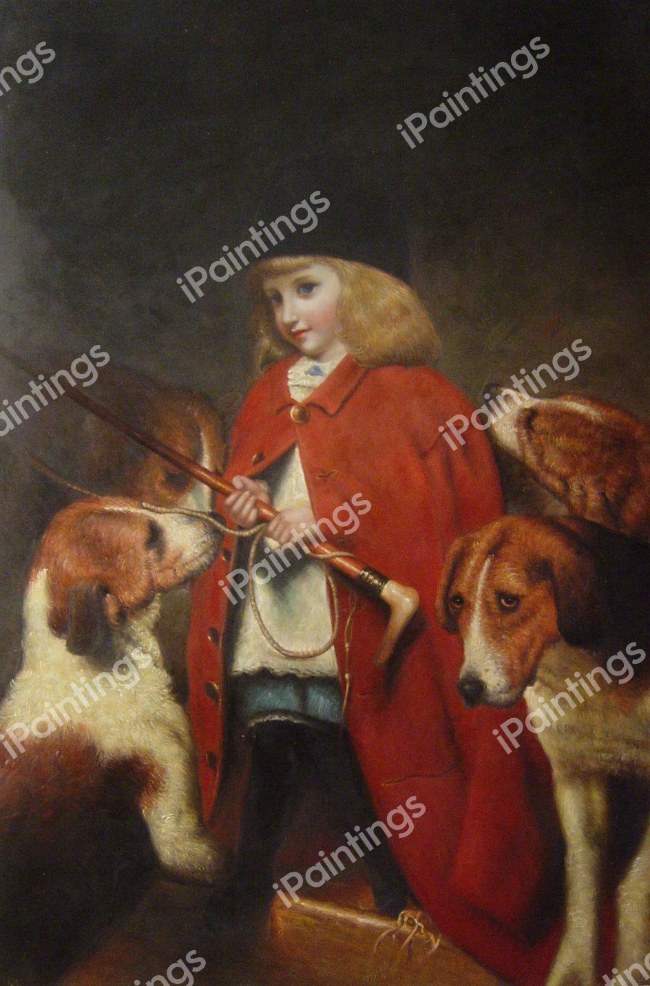 A Young Girl With Foxhounds. The painting by Charles Burton Barber