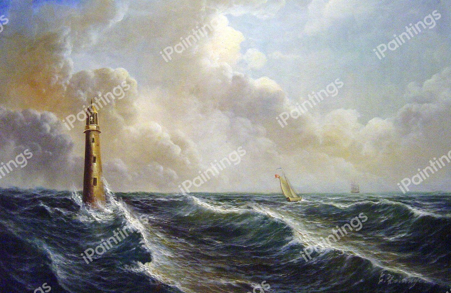 Seascape with Lighthouse. The painting by Charles Codman
