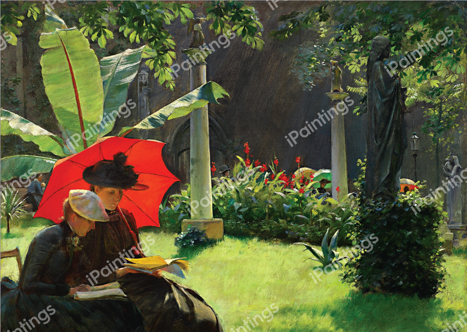 Afternoon in the Cluny Garden, Paris. The painting by Charles Courtney Curran