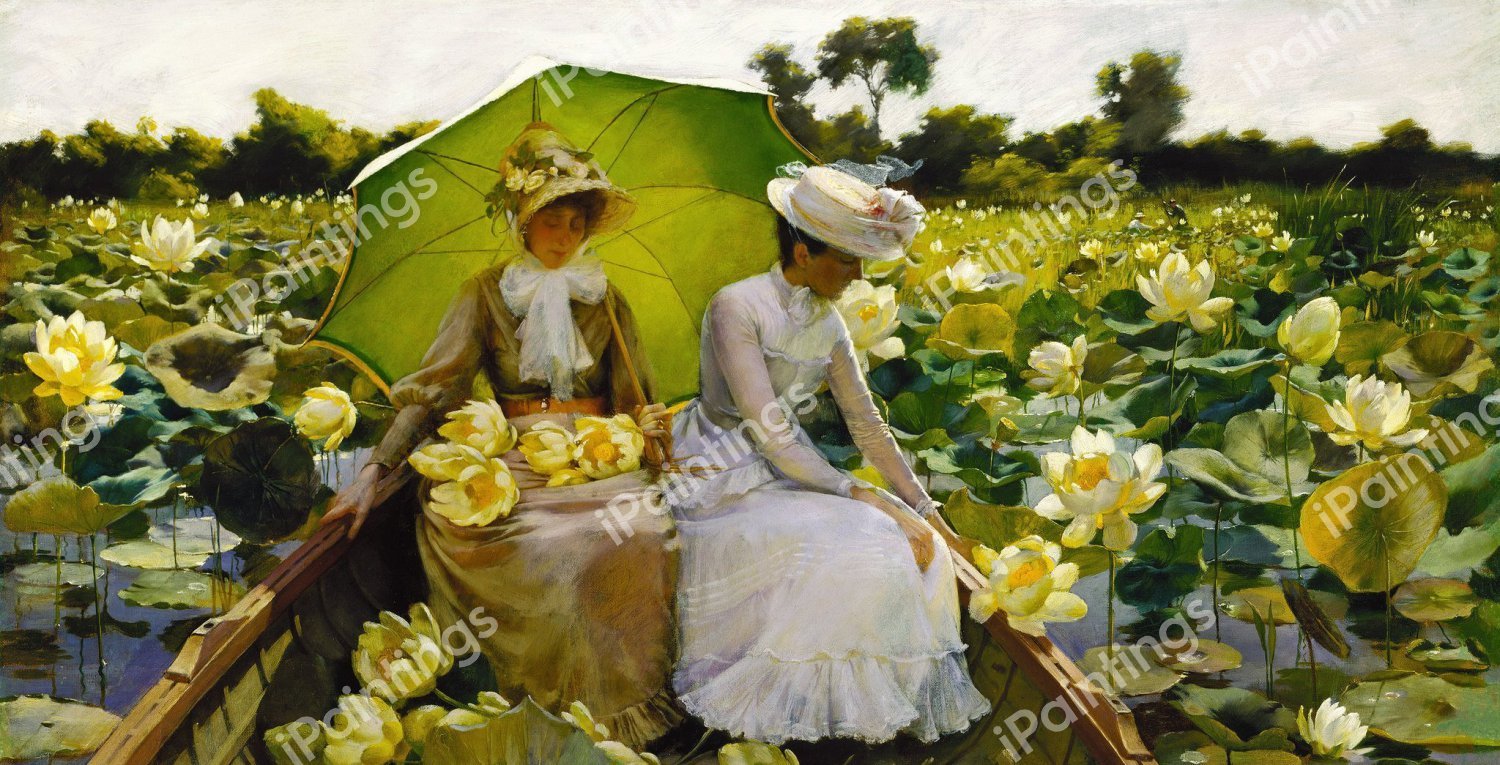 At the Lotus Lilies. The painting by Charles Courtney Curran