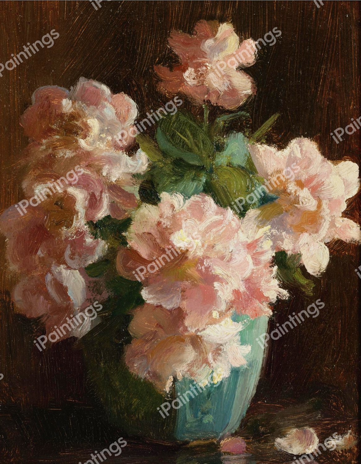 Pink Roses. The painting by Charles Courtney Curran