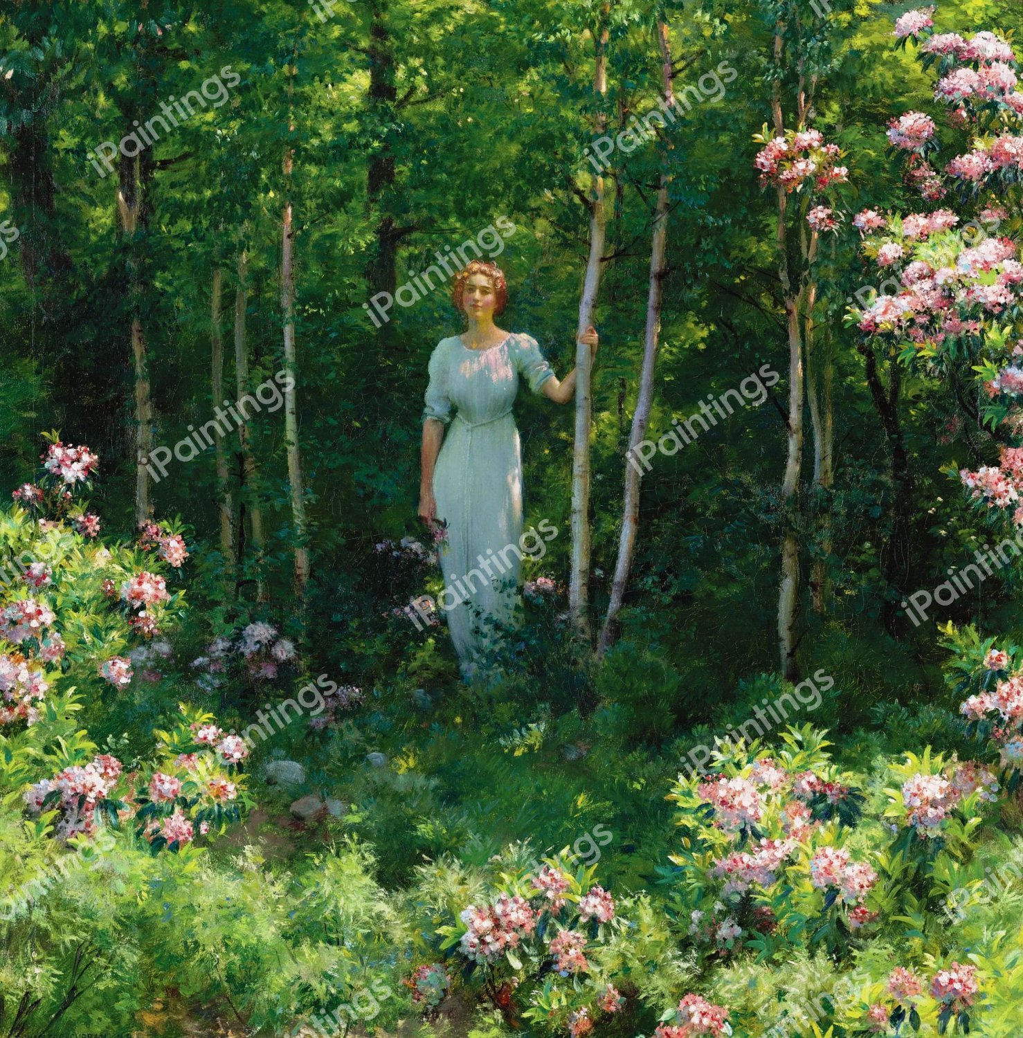 At the Edge of the Woods. The painting by Charles Courtney Curran