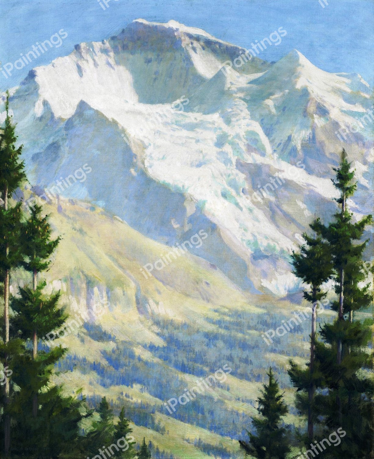 The Jungfrau, Afternoon Sunlight. The painting by Charles Courtney Curran