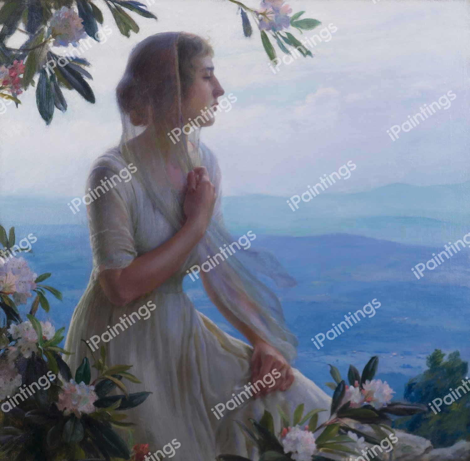 The Mountain Side Seat. The painting by Charles Courtney Curran