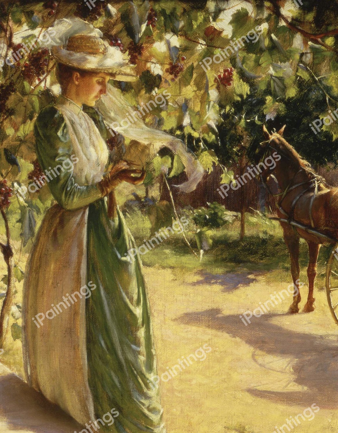 Woman with Horse and Carriage (Going for a Drive). The painting by Charles Courtney Curran