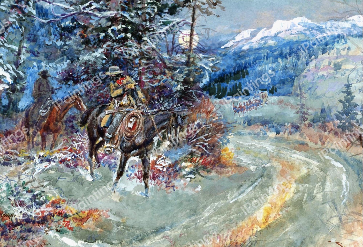 An Unscheduled Stop. The painting by Charles Marion Russell