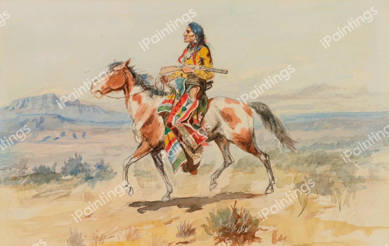 Blackfoot Indian (A Crow Scout). The painting by Charles Marion Russell