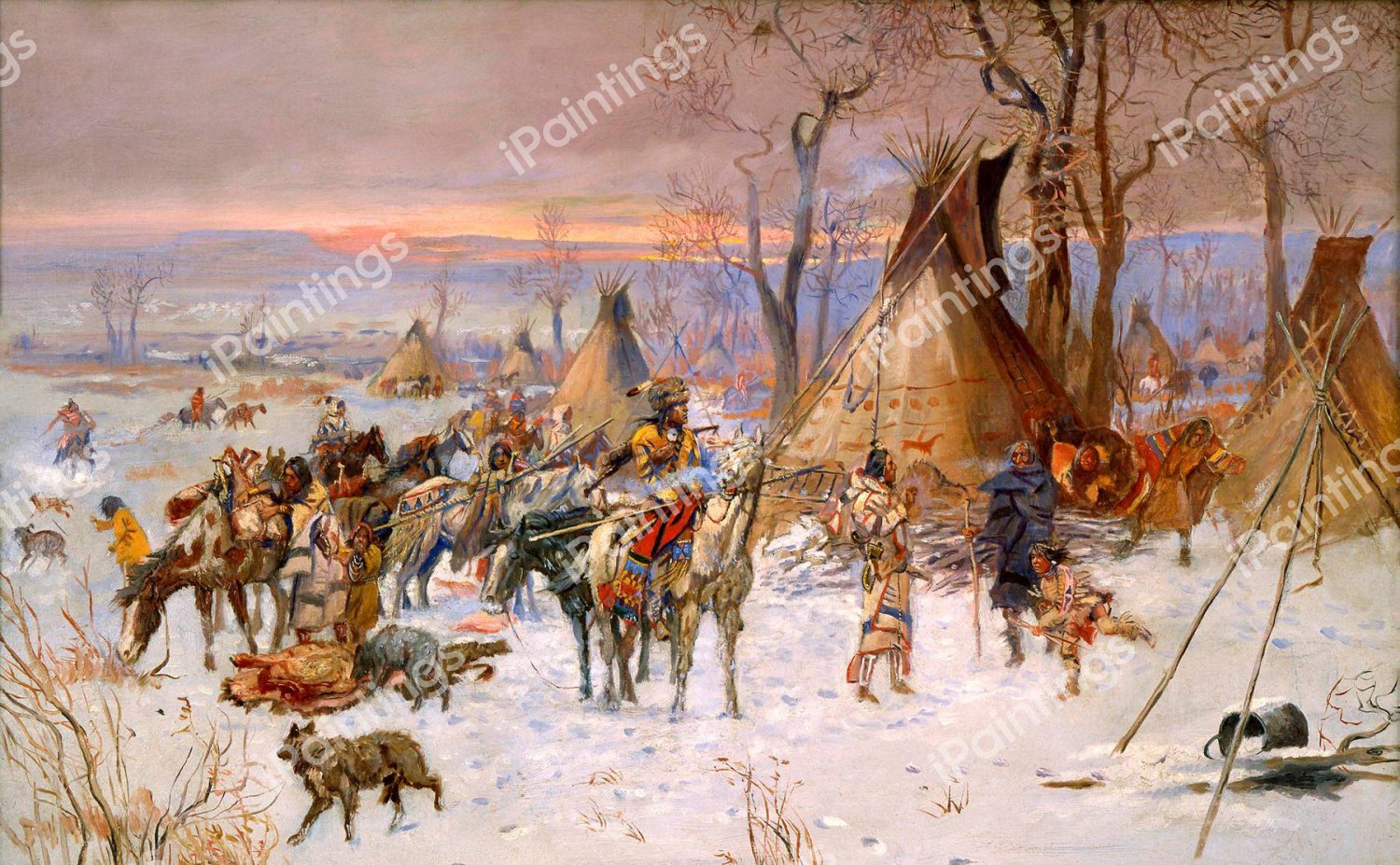 Indian Hunters' Return. The painting by Charles Marion Russell