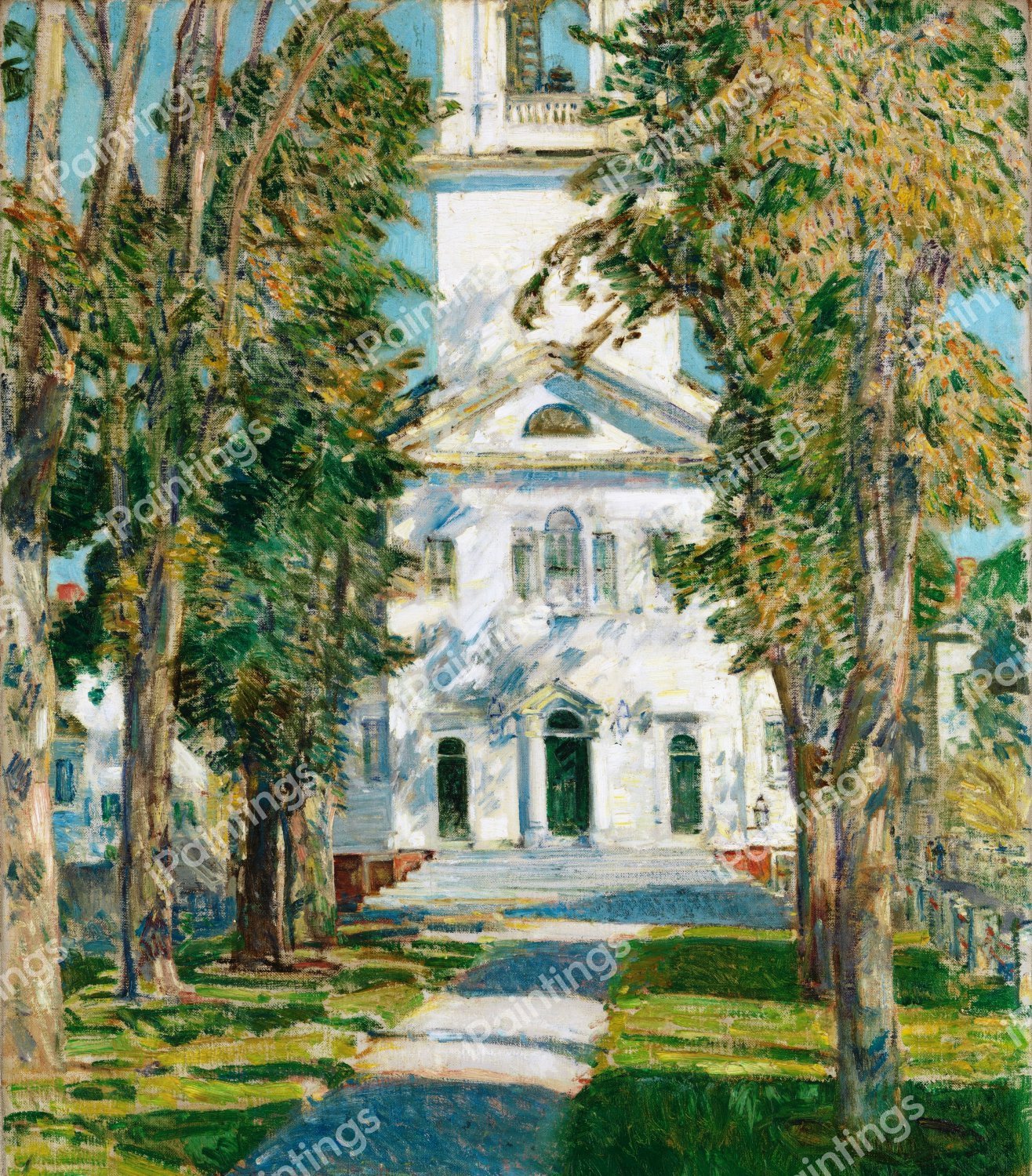 A Church in Gloucester. The painting by Childe Hassam