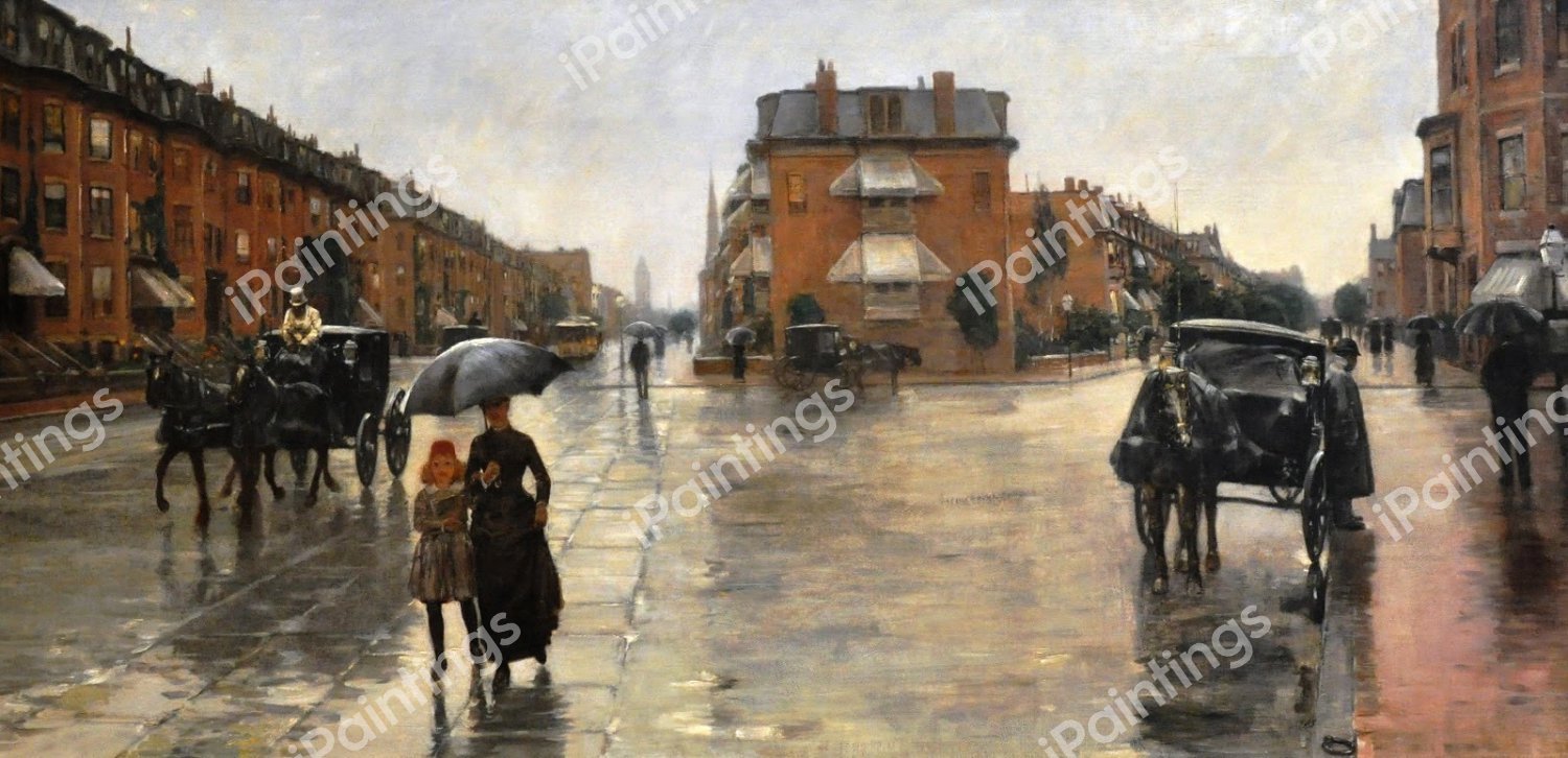 A Rainy Day, Boston. The painting by Childe Hassam
