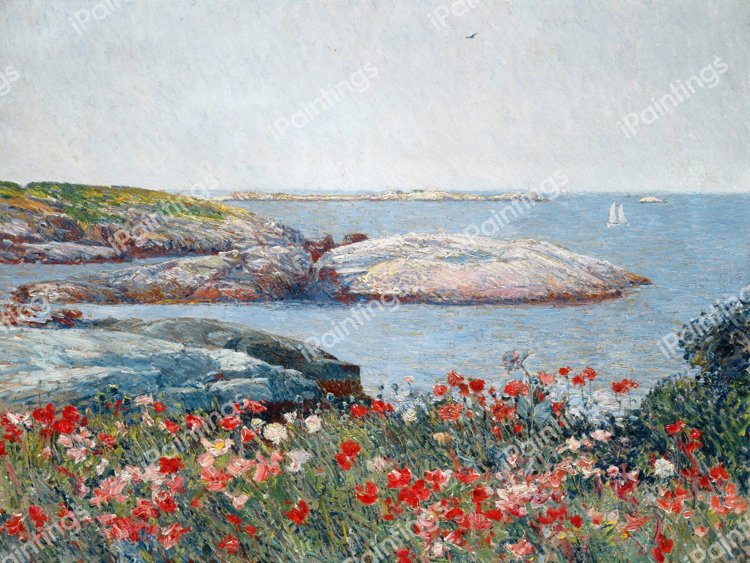 A View of the Poppies, Isles of Shoals. The painting by Childe Hassam