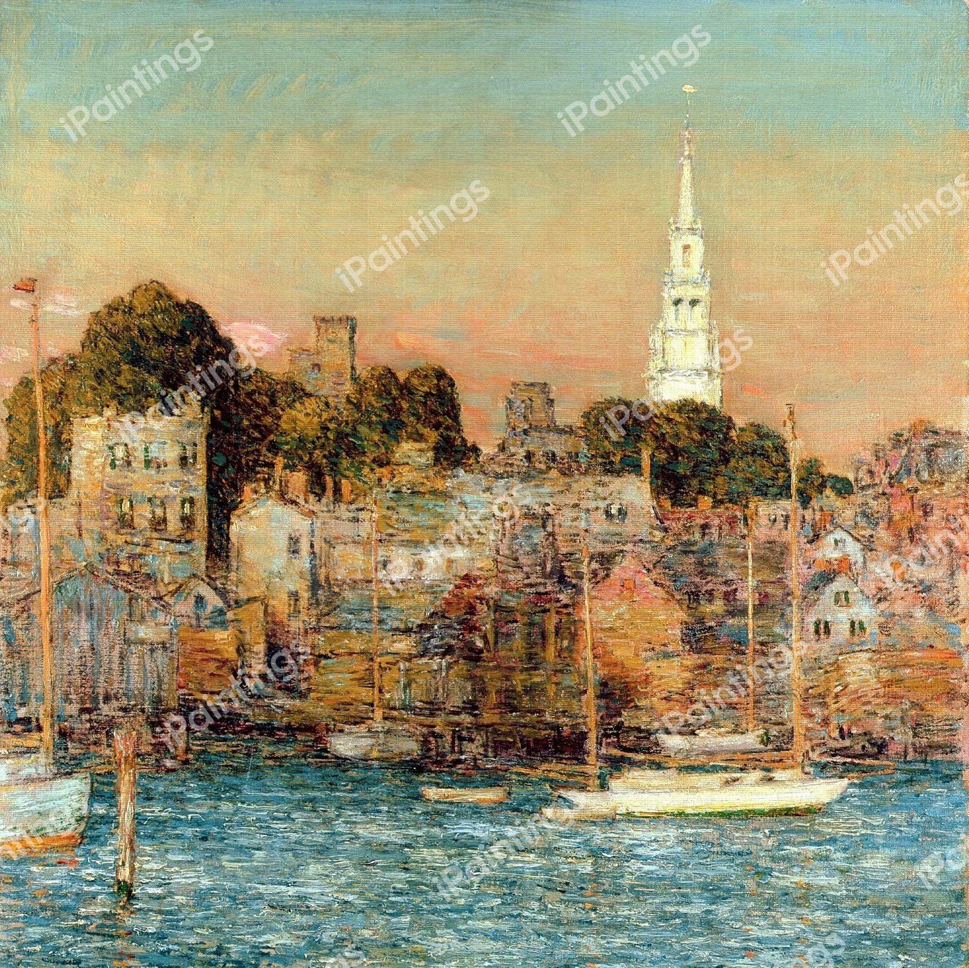 Along Newport, October Sundown. The painting by Childe Hassam
