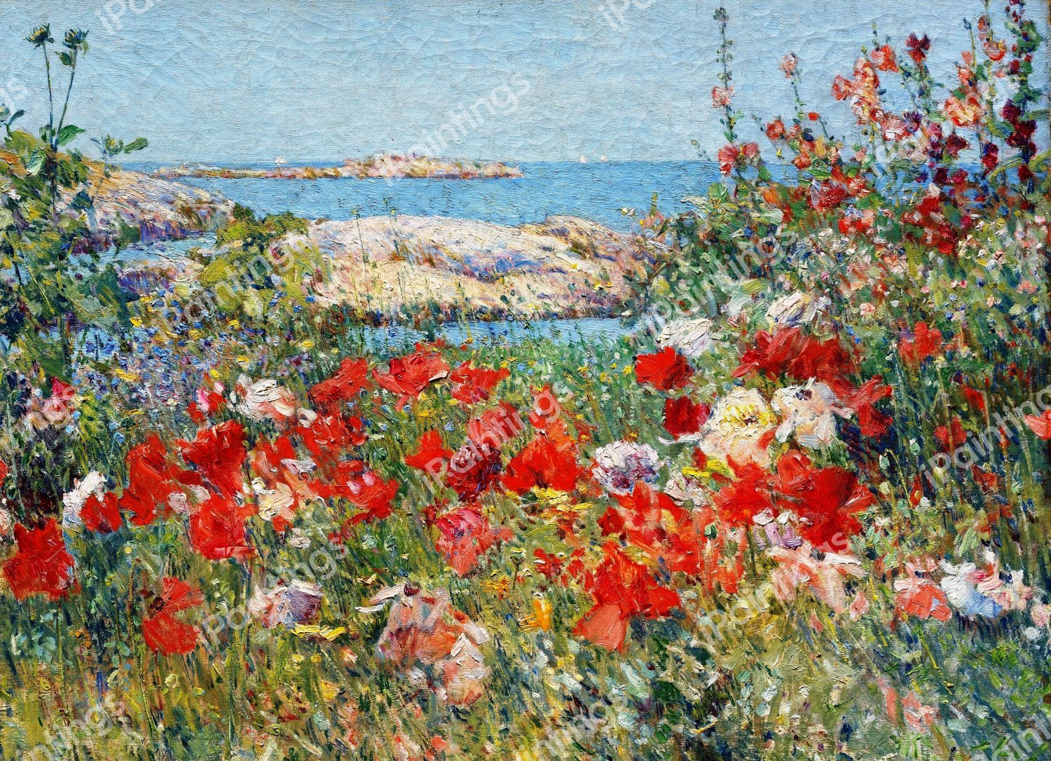 At Celia Thaxter's Garden, Isles of Shoals, Maine. The painting by Childe Hassam