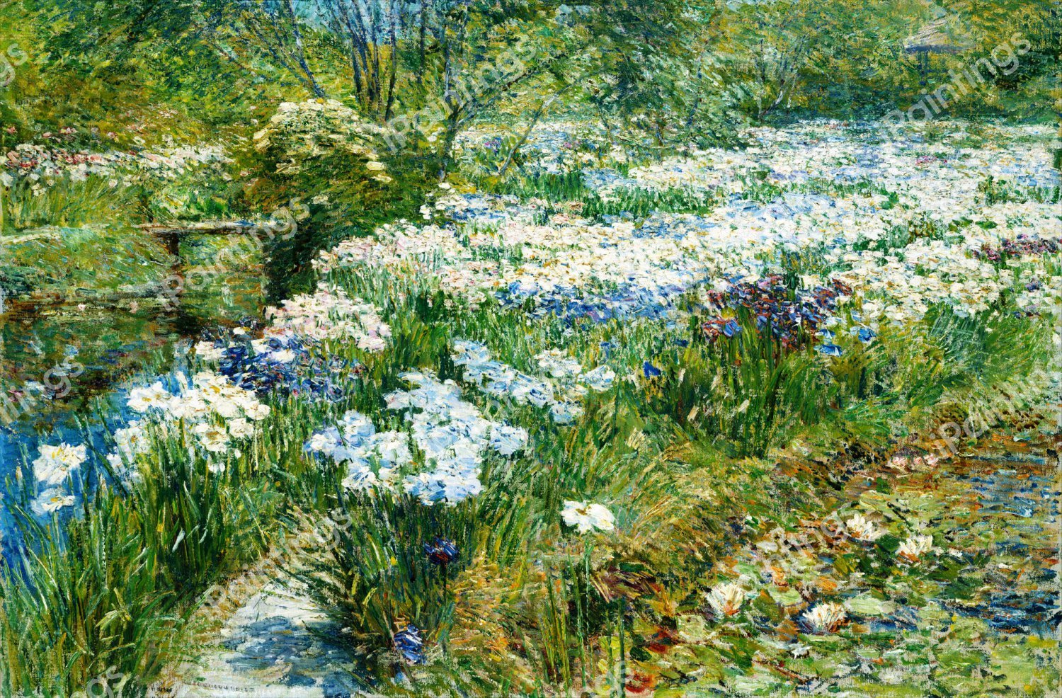 At the Water Garden. The painting by Childe Hassam