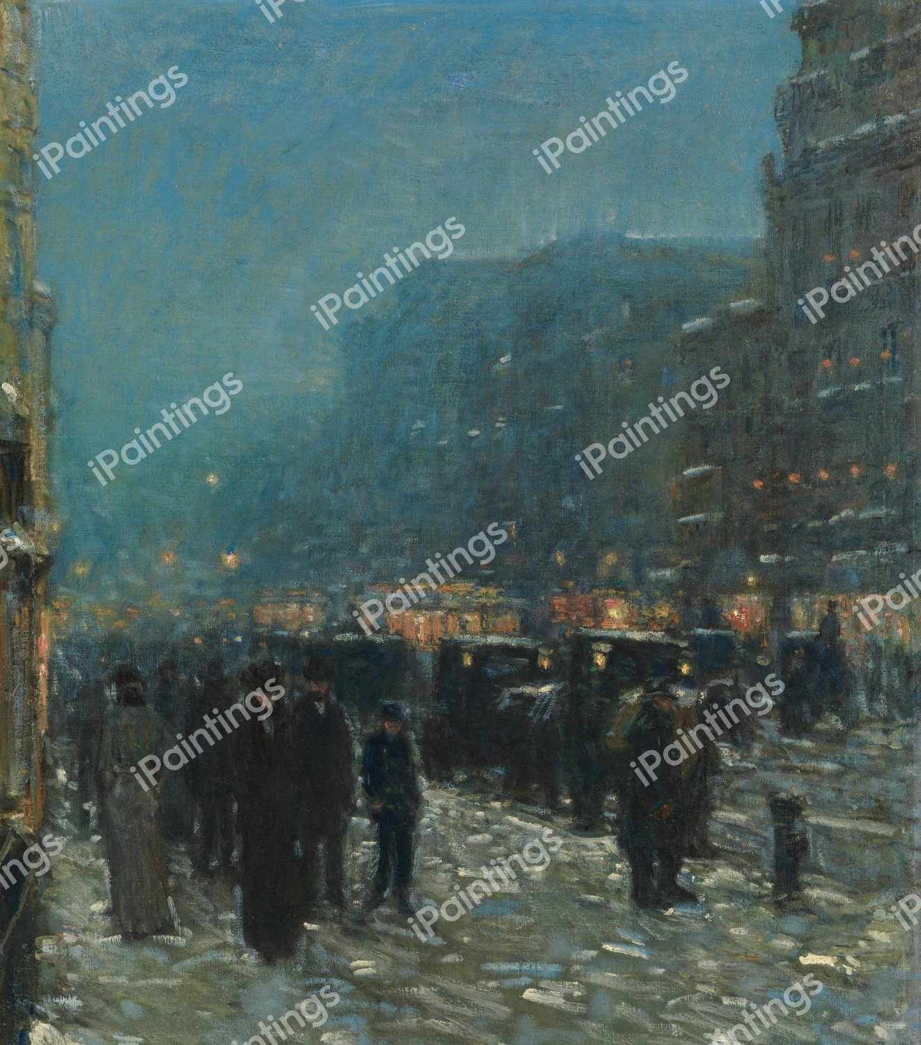 Broadway and 42nd Street. The painting by Childe Hassam