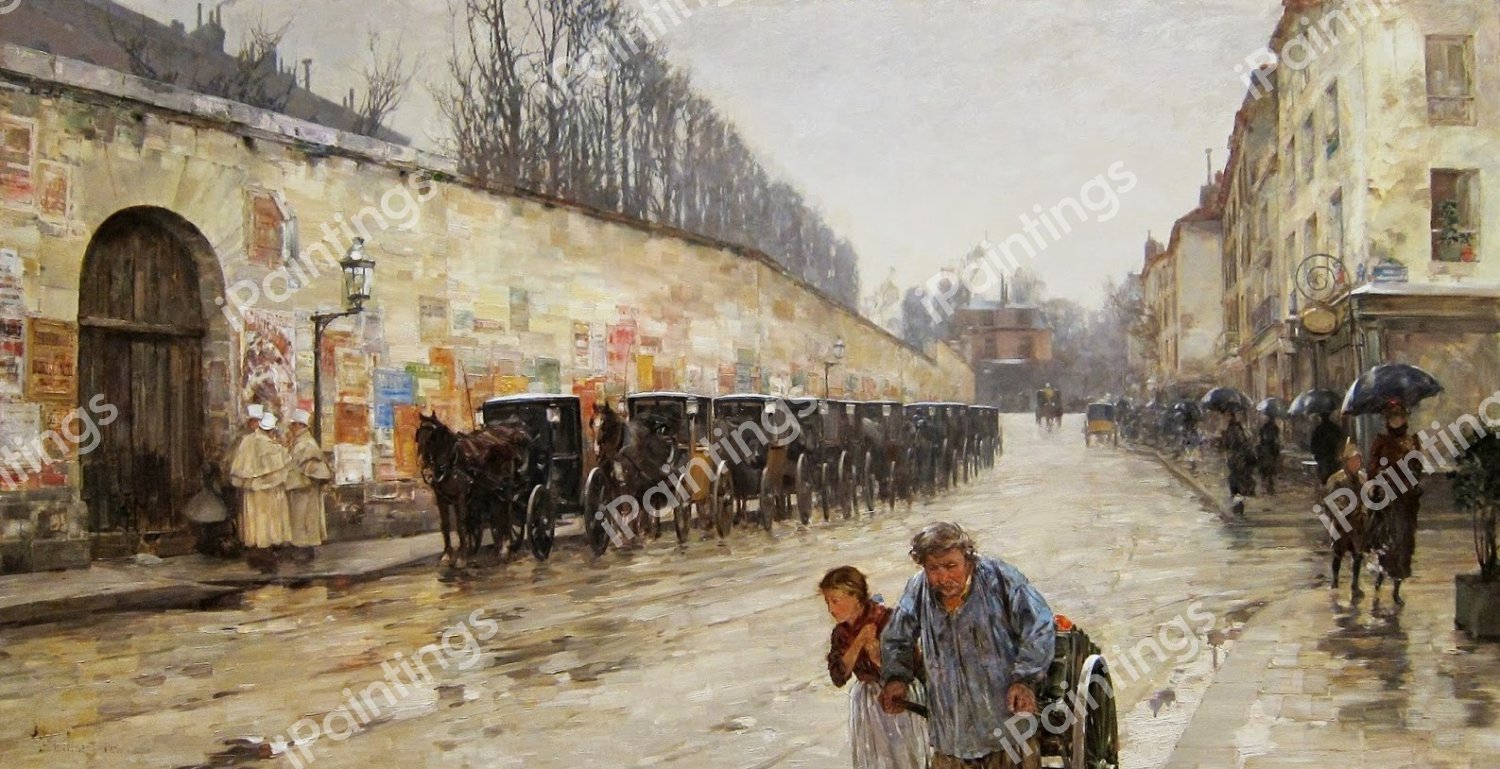 Cab Station, Rue Bonaparte. The painting by Childe Hassam