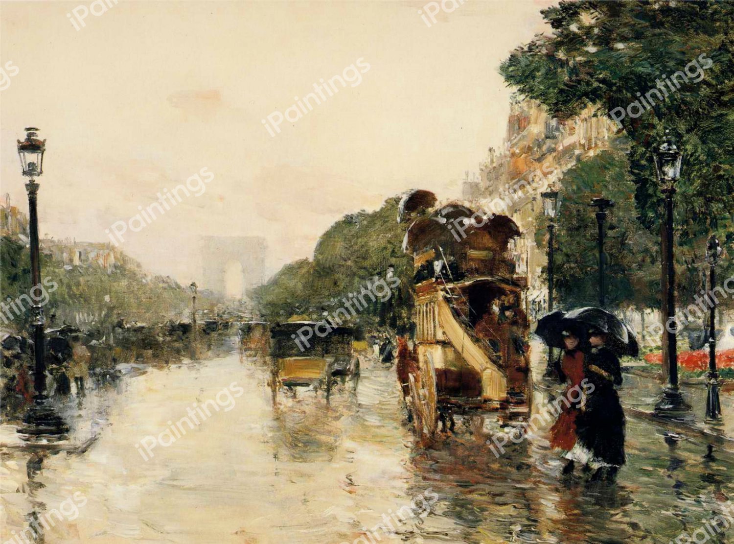 Champs Elysees, Paris . The painting by Childe Hassam