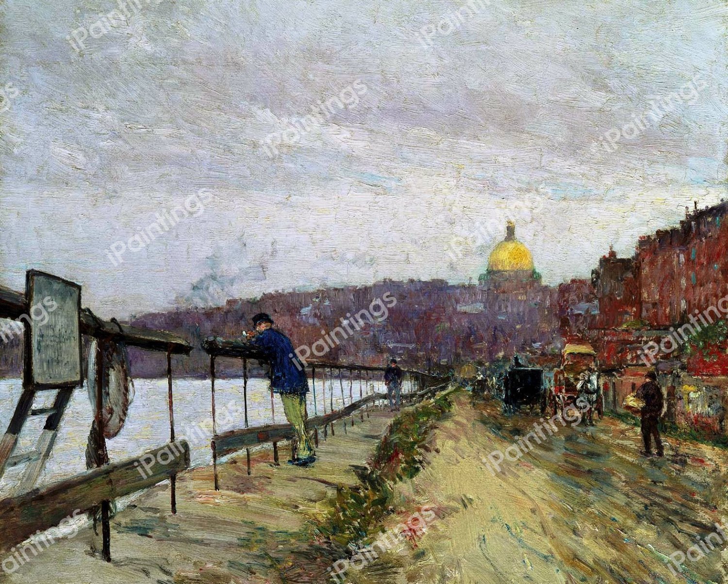 Charles River and Beacon Hill. The painting by Childe Hassam