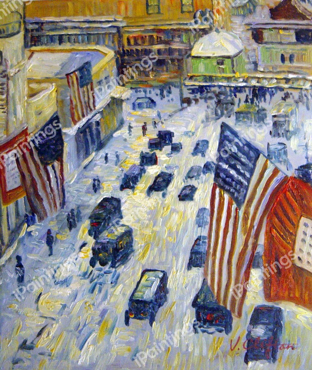 Flags On Fifty-Seventh Street. The painting by Childe Hassam
