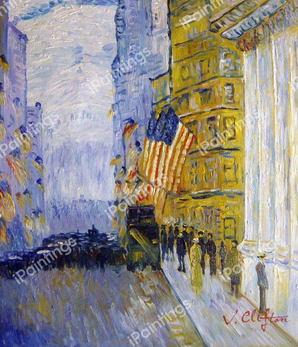 Flags On The Waldorf. The painting by Childe Hassam