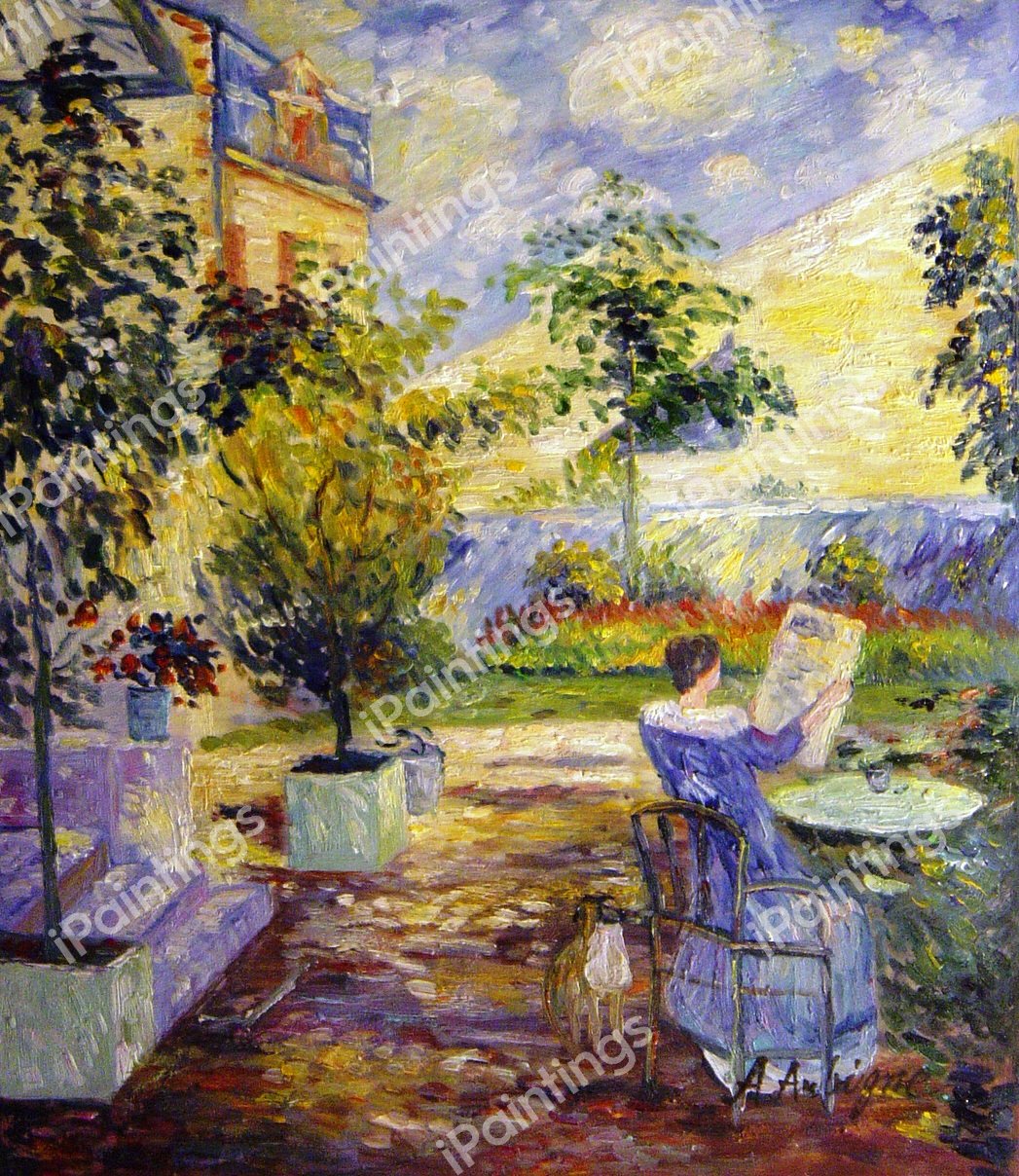 In A French Garden. The painting by Childe Hassam