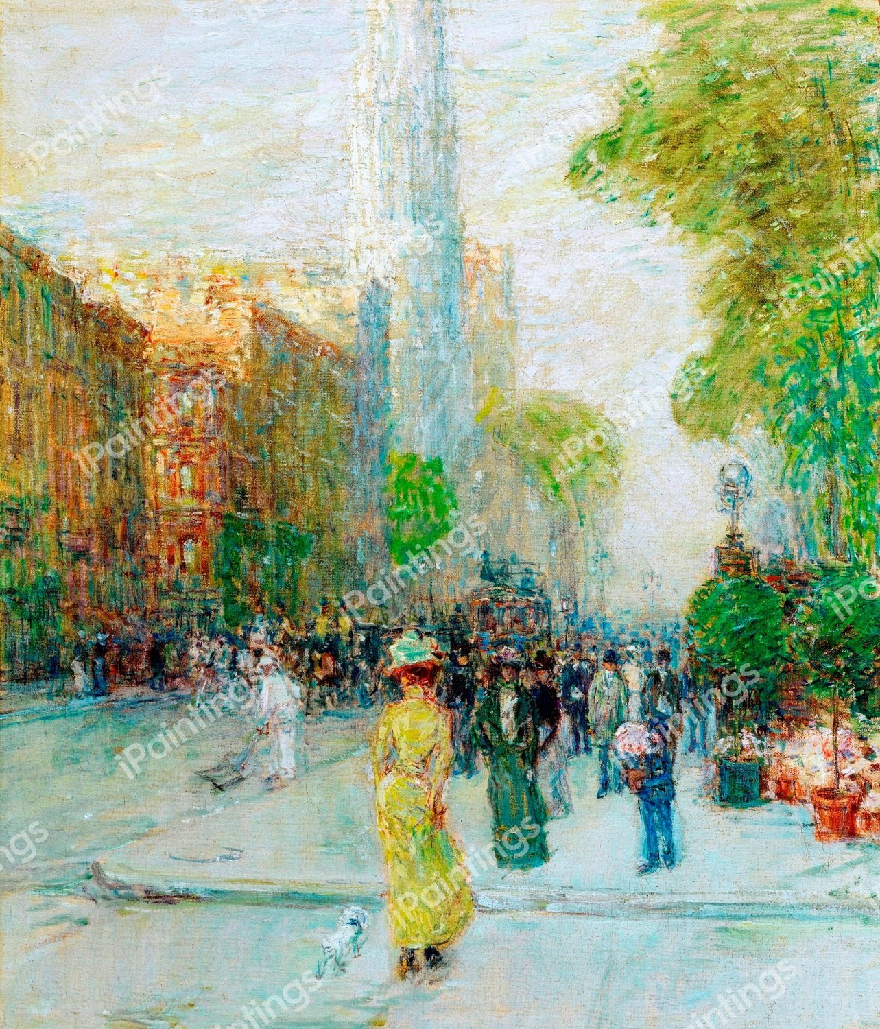 New York Street Scene. The painting by Childe Hassam