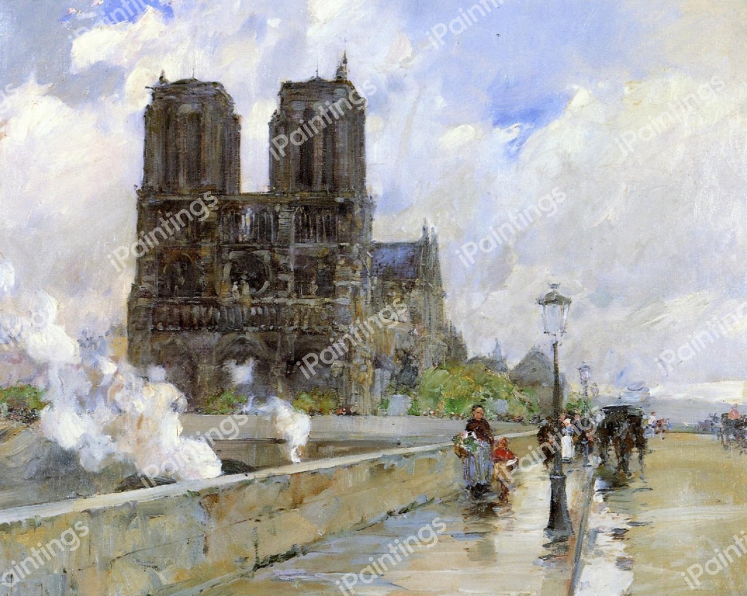 Notre Dame Cathedral, Paris. The painting by Childe Hassam