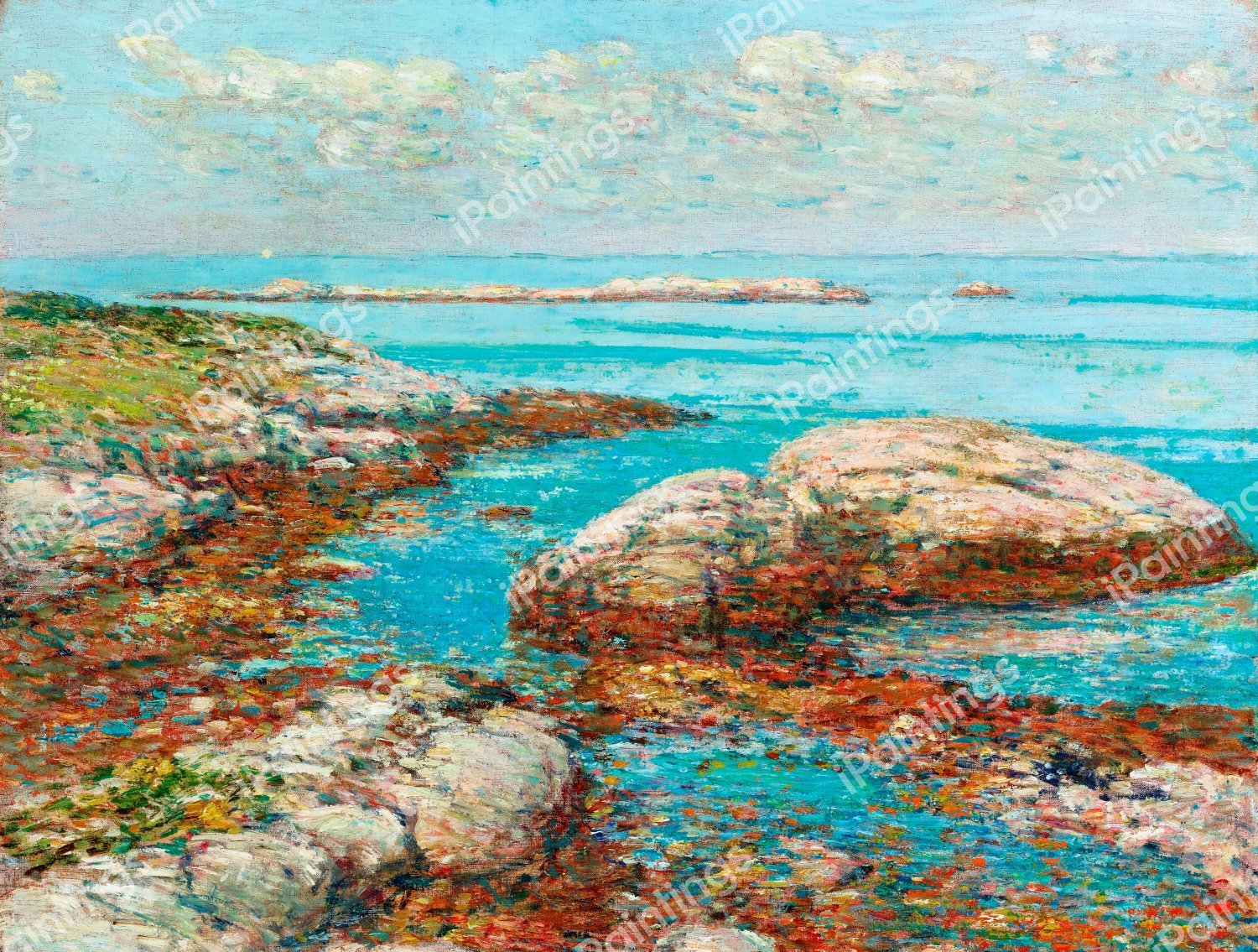 Rocks at Appledore, Morning. The painting by Childe Hassam