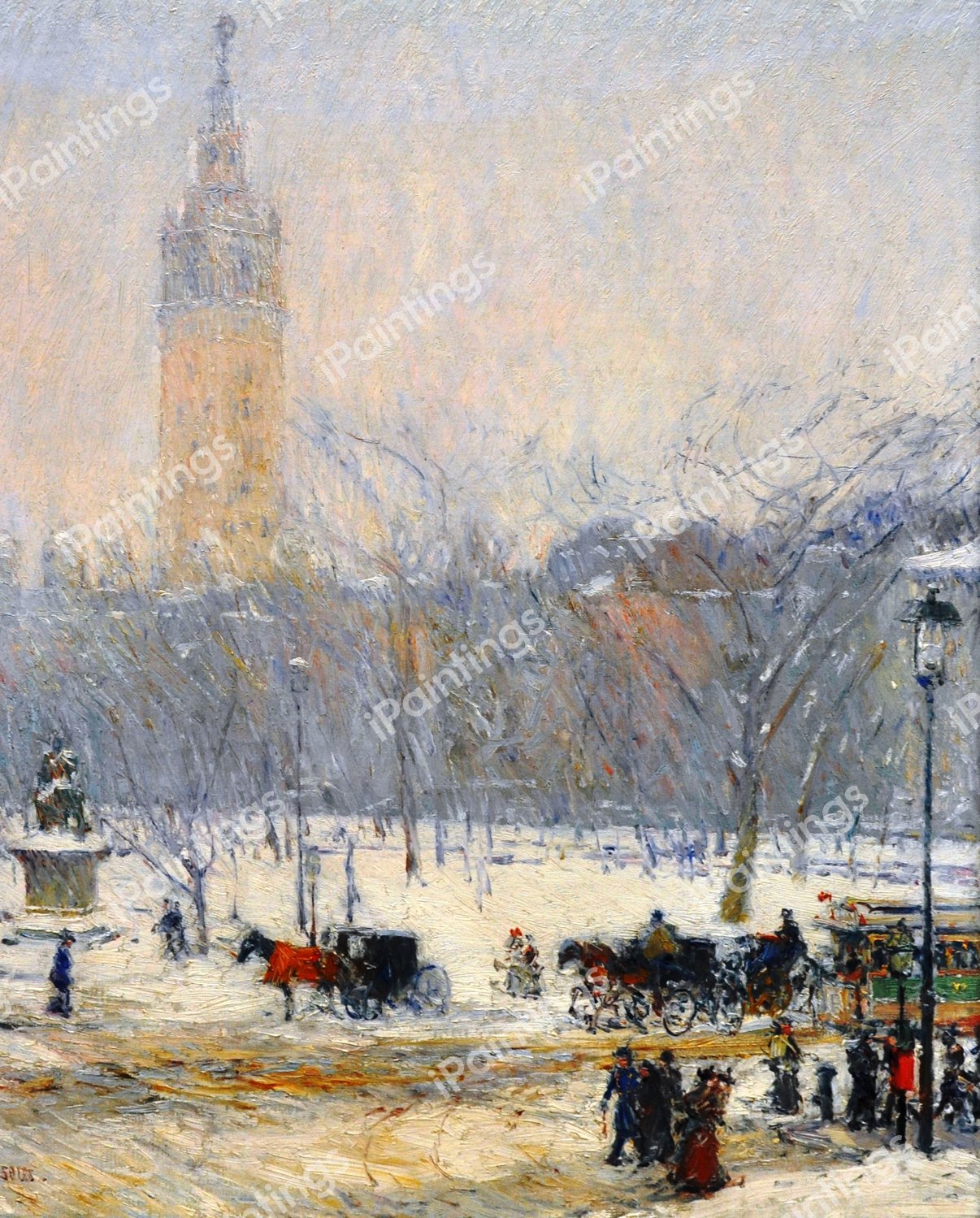 Snowstorm Madison Square. The painting by Childe Hassam