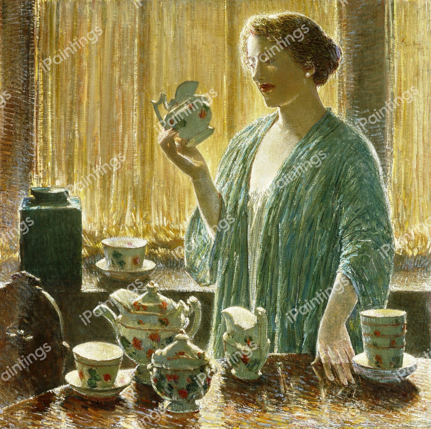 Strawberry Tea Set. The painting by Childe Hassam
