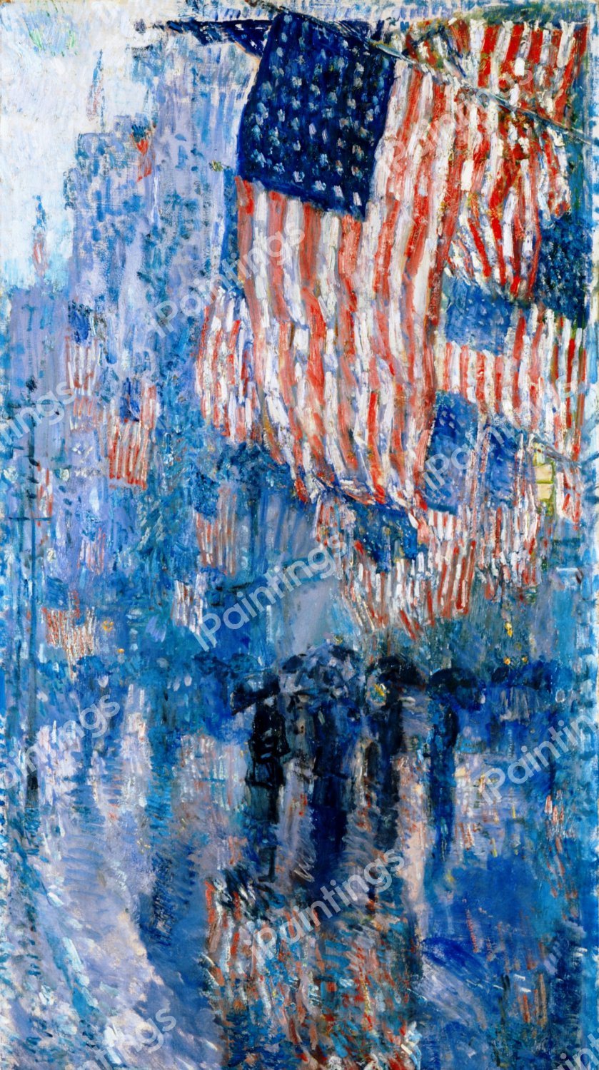 The Avenue in the Rain. The painting by Childe Hassam