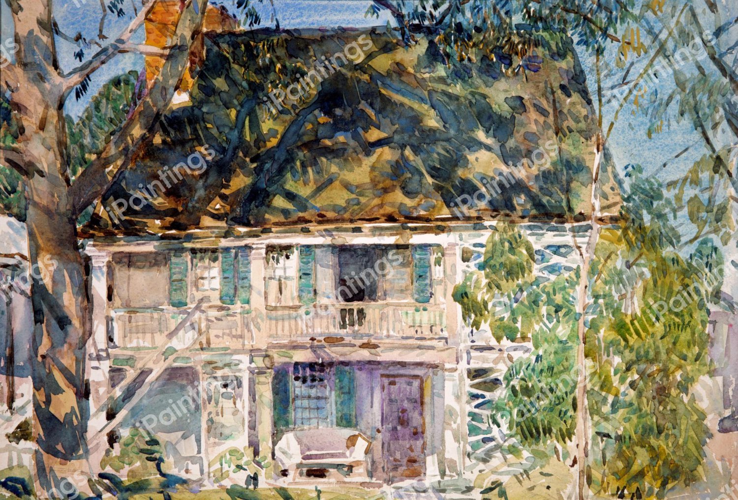 A Brush House. The painting by Childe Hassam