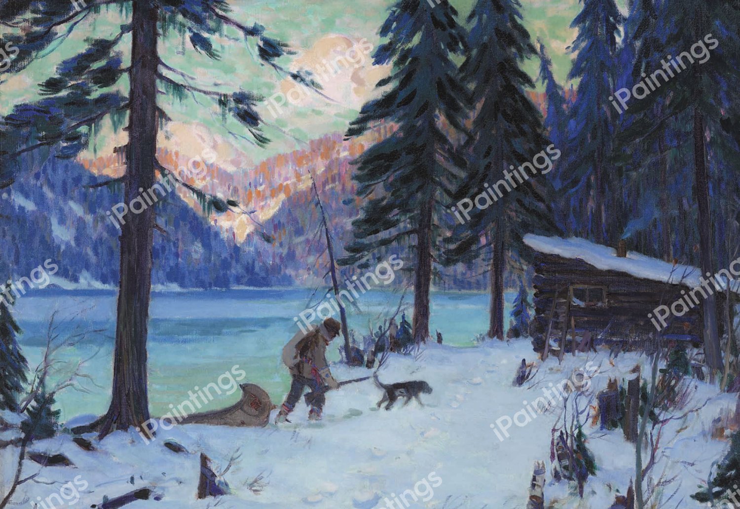 The Trapper's Return, 1909. The painting by Clarence Alphonse Gagnon