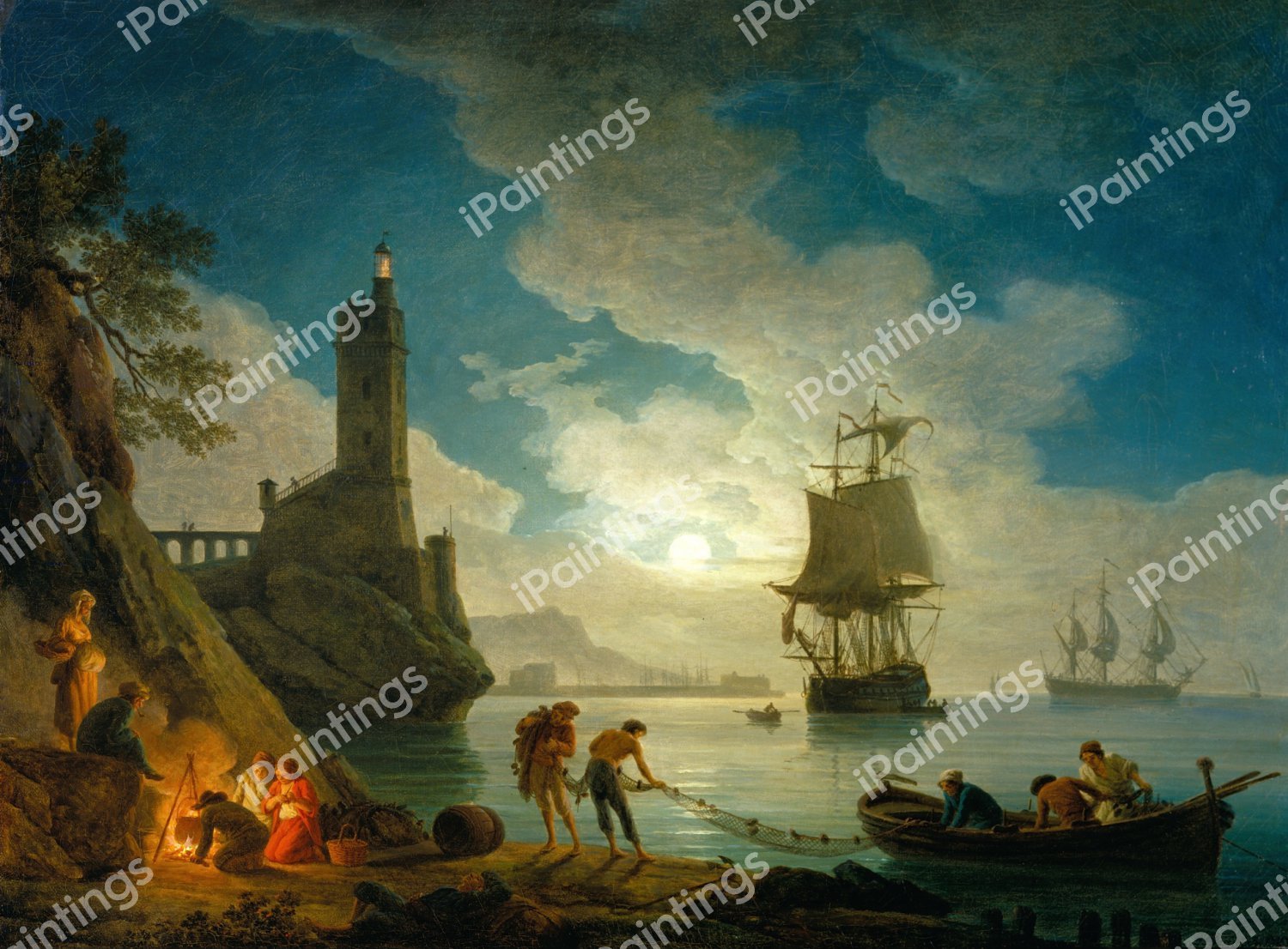 Harbor in Moonlight. The painting by Claude-Joseph Vernet