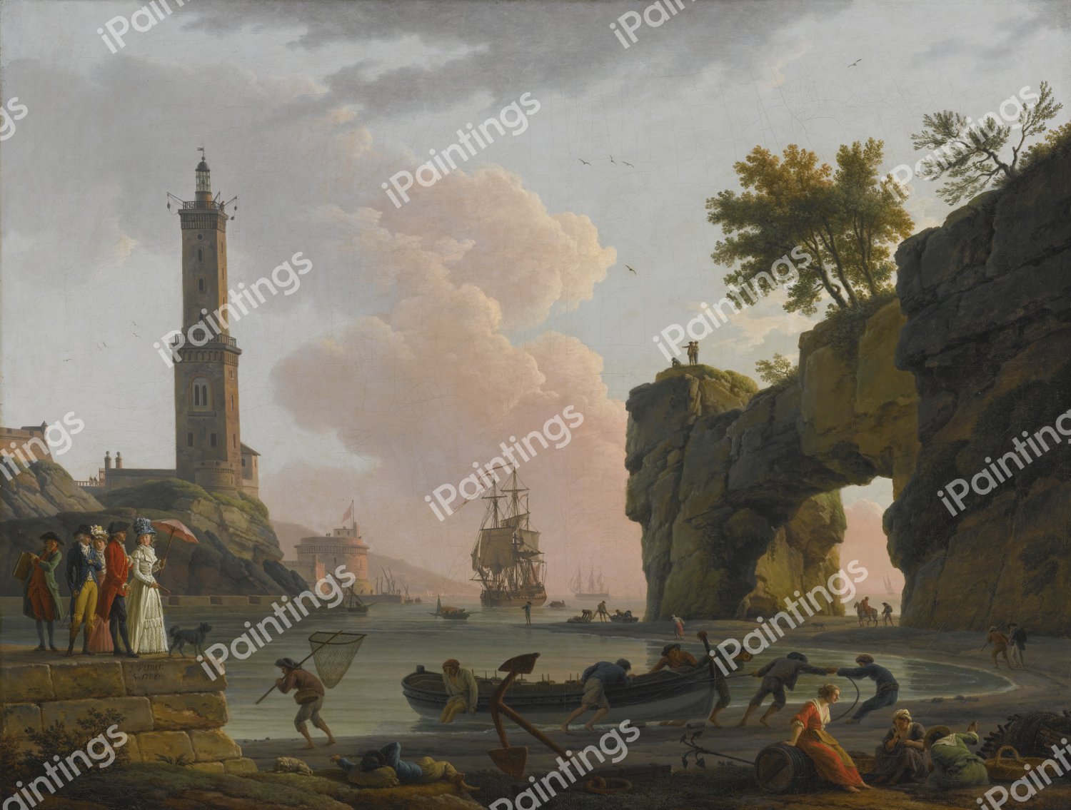 Mediterranean Harbour at Sunset. The painting by Claude-Joseph Vernet