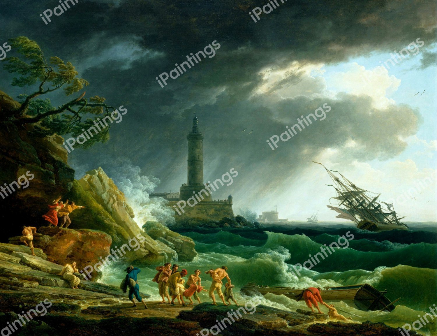 Storm on a Mediterranean Coast. The painting by Claude-Joseph Vernet