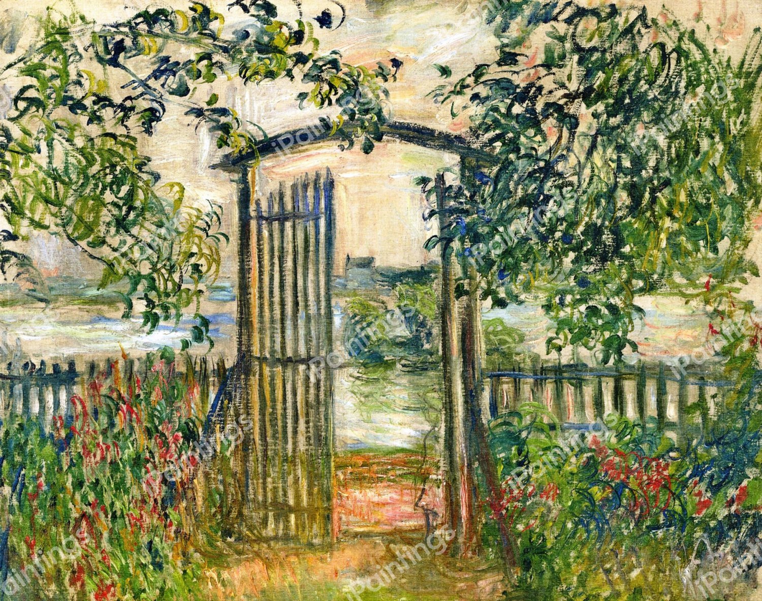 A Garden Gate at Vetheuil. The painting by Claude Monet