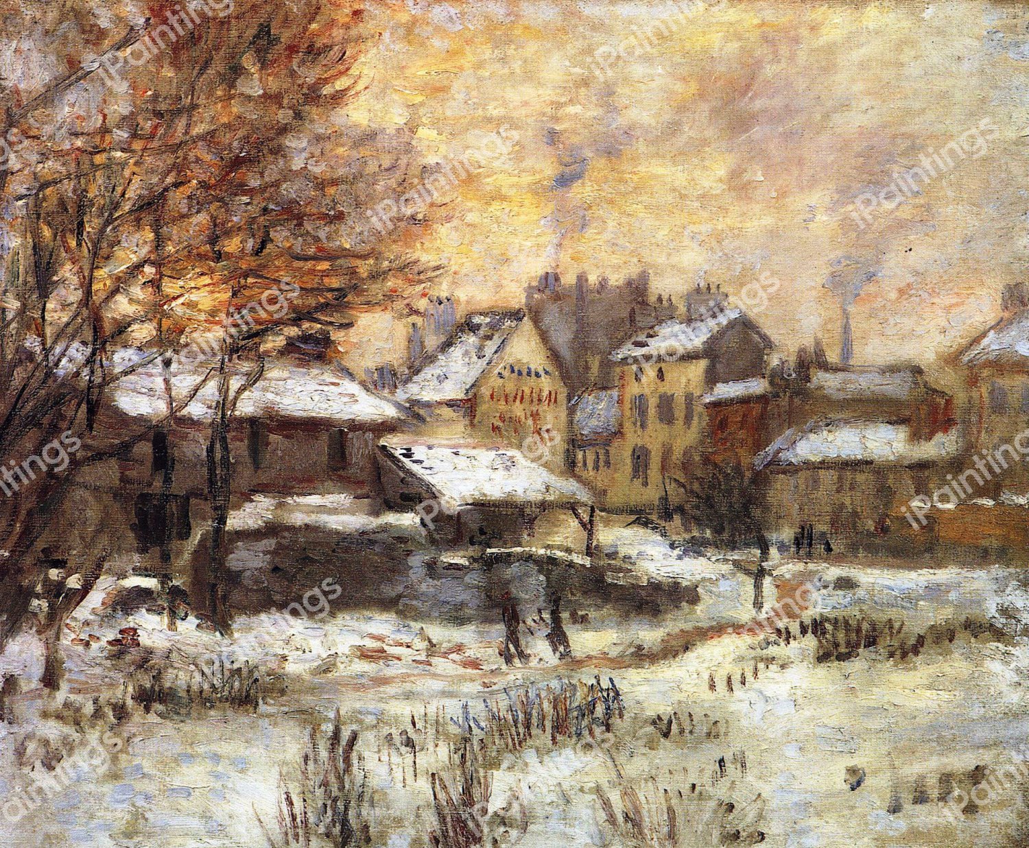 A Snow Effect with Setting Sun. The painting by Claude Monet